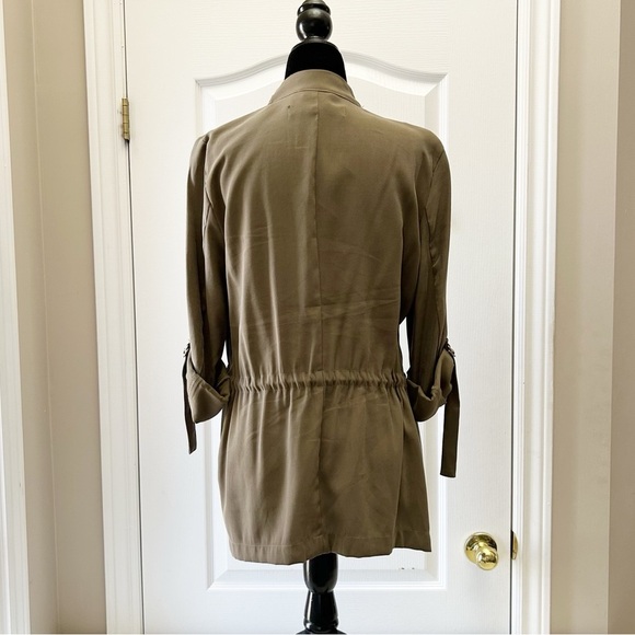 Zara Women's Olive Green Waterfall Open Front Draped Jacket Blazer Size Small - Picture 12 of 16